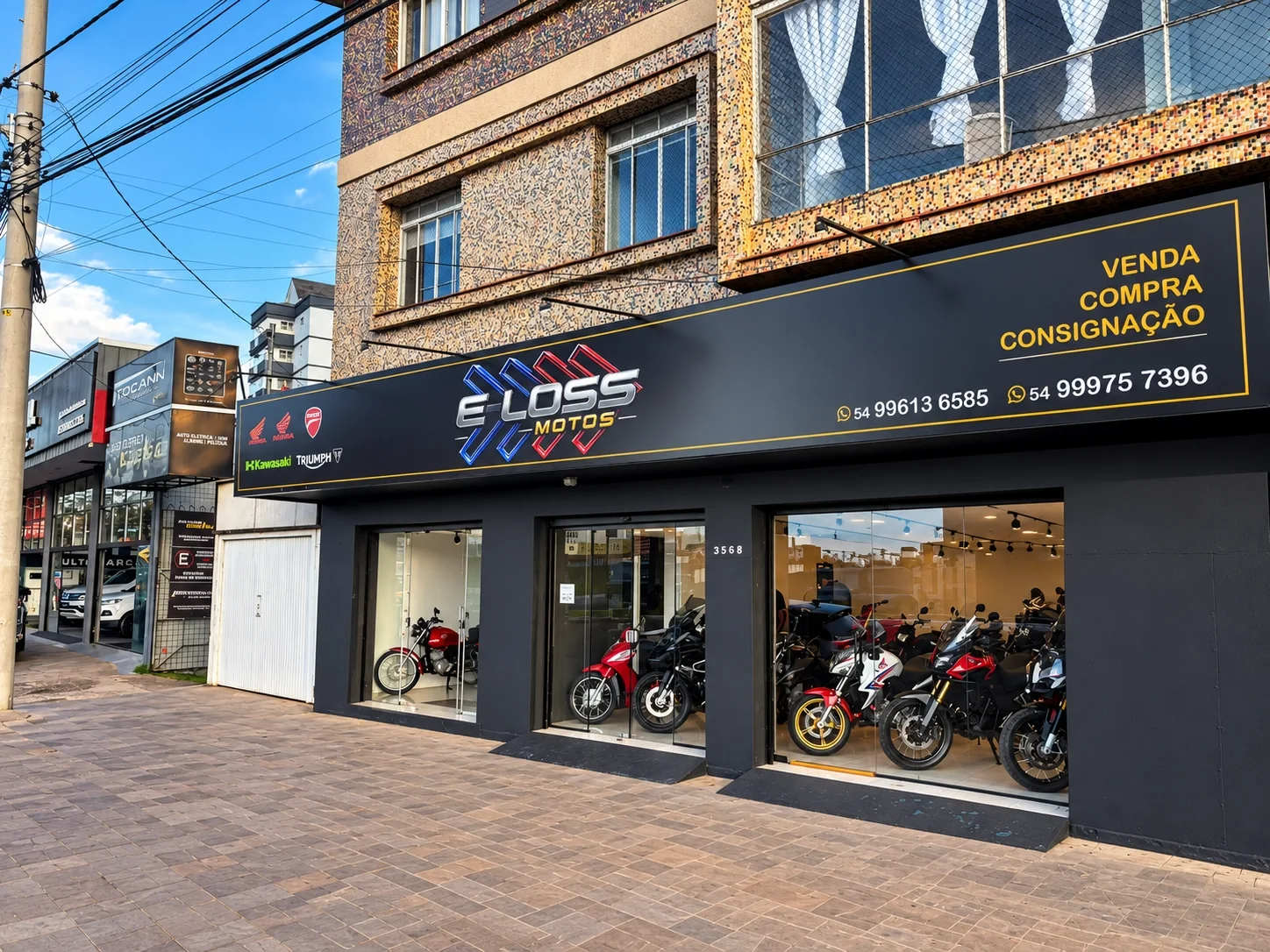 Fachada da E-Loss Motos — Avenida Brasil Oeste, 3168
